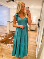 Load image into Gallery viewer, Take My Chance Teal Midi Dress
