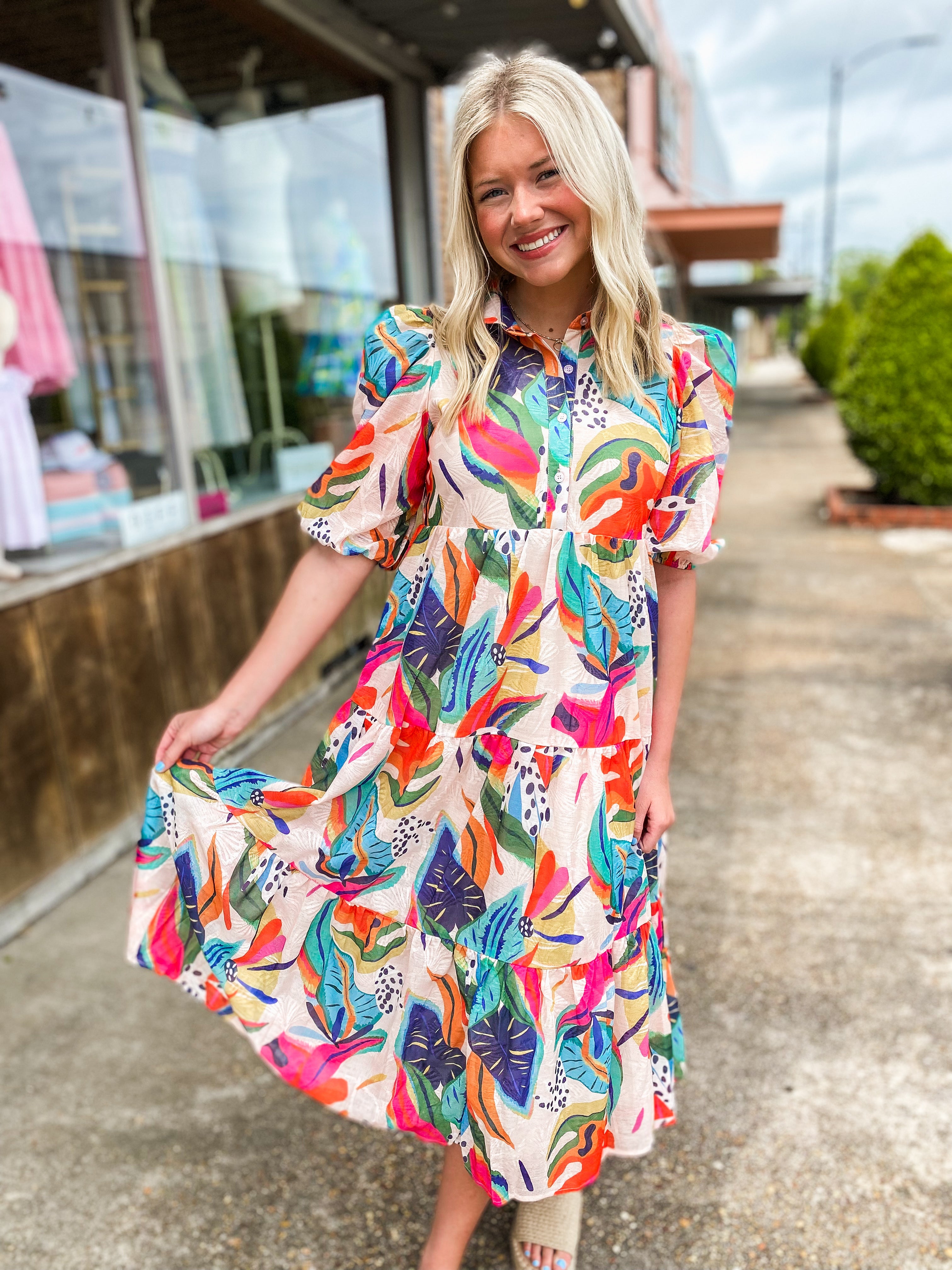 Secret Getaway Tropical Floral Maxi Dress