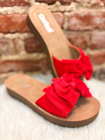 Load image into Gallery viewer, Red Canvas Spray Tan Corkys Slide Sandal

