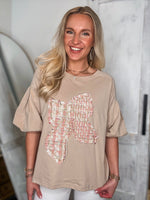 Load image into Gallery viewer, Looking Forward Bow Patch Taupe S/S Blouse
