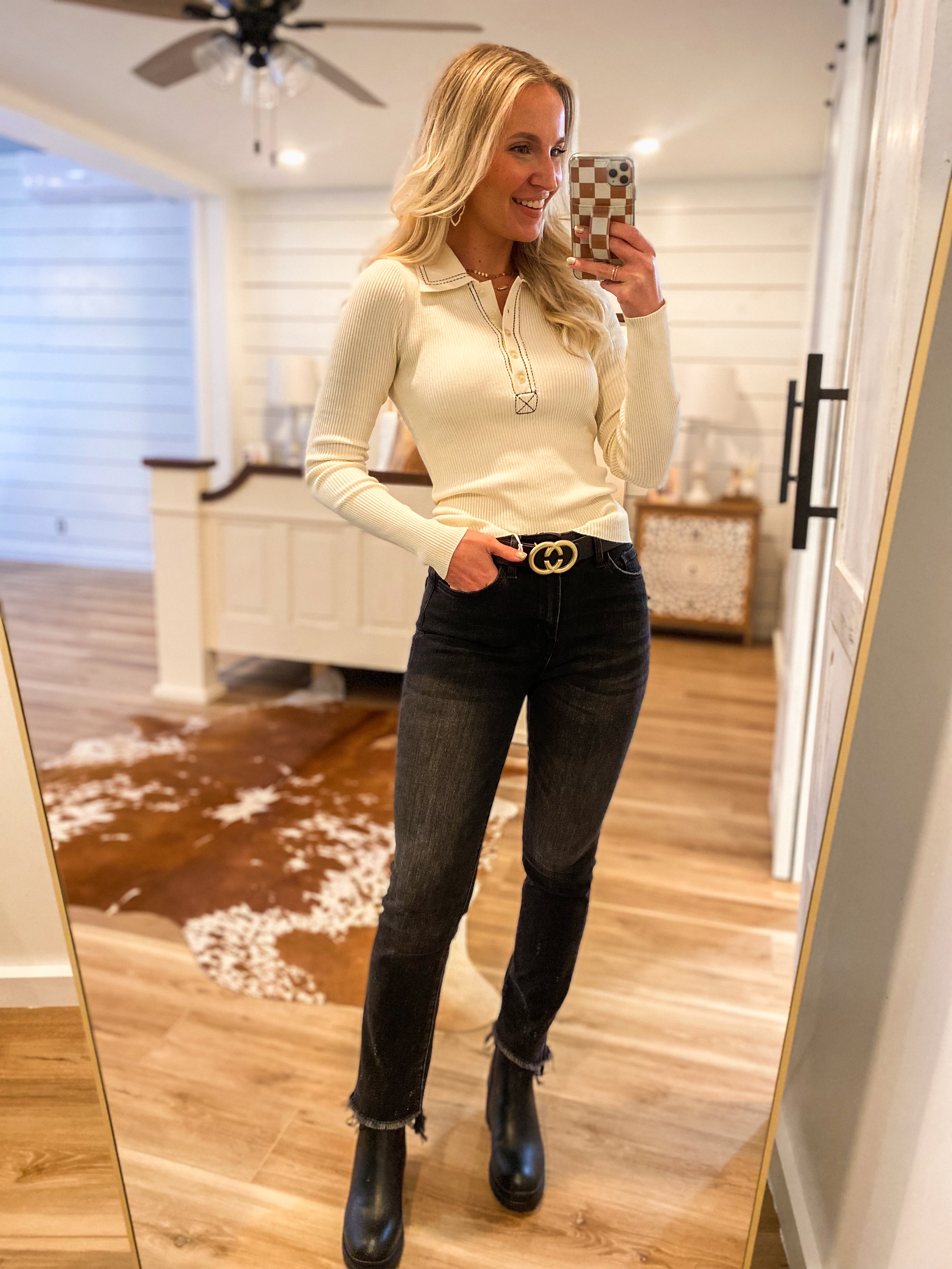 Top Caller Cream Contrast Sweater