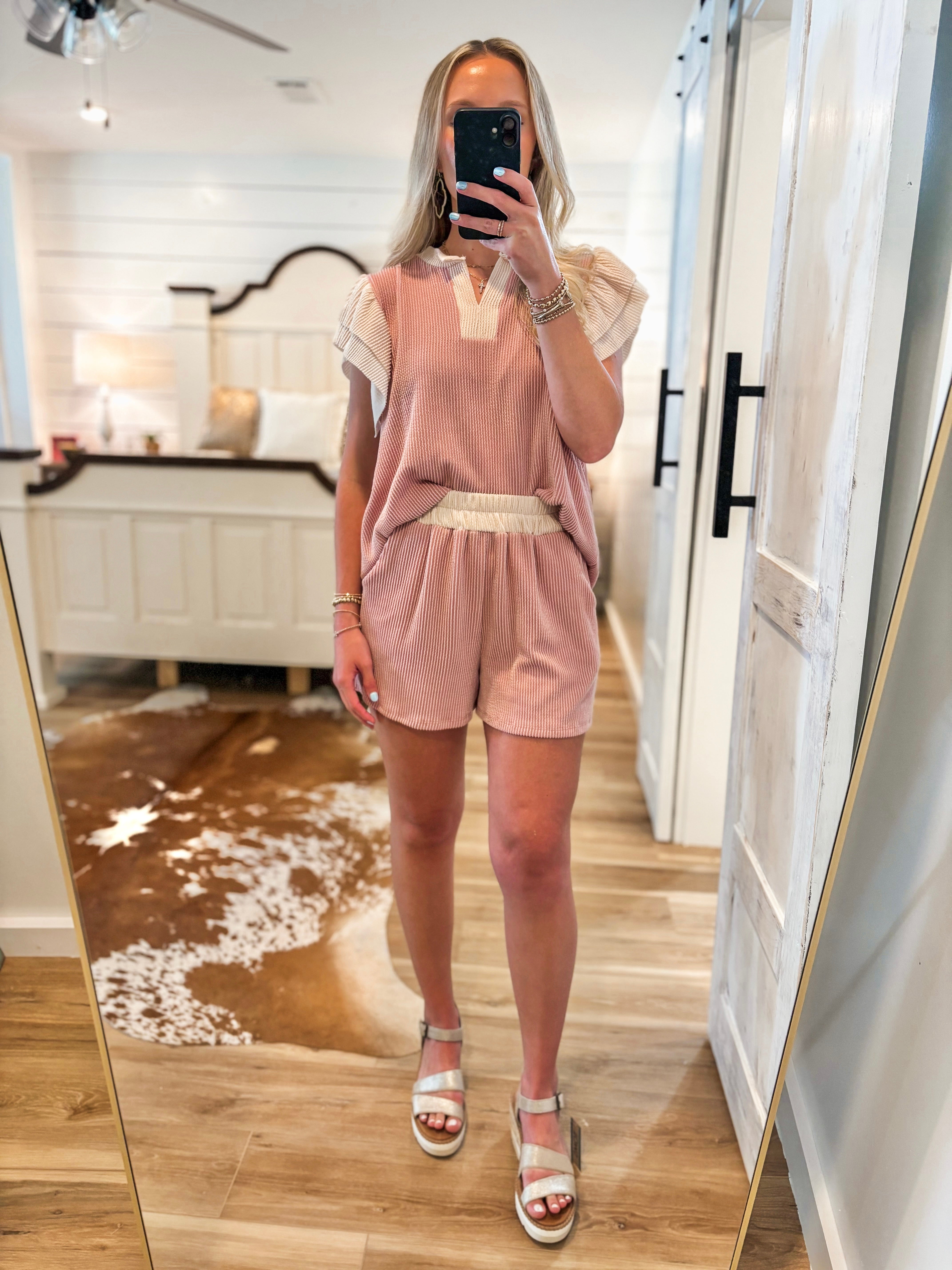 Sweet Reminder Mauve Blouse & Shorts Set
