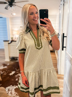 Load image into Gallery viewer, Staying Close Olive Stripe Mini Dress
