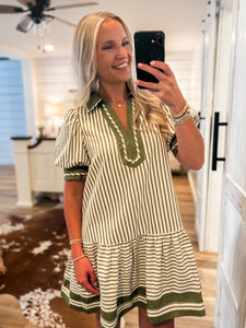 Staying Close Olive Stripe Mini Dress