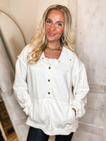 Load image into Gallery viewer, She&#39;s It Snap Button Oversized Ivory Pullover
