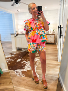 Juliette + Faye Floral ADRIENNE Blouse & Shorts Set