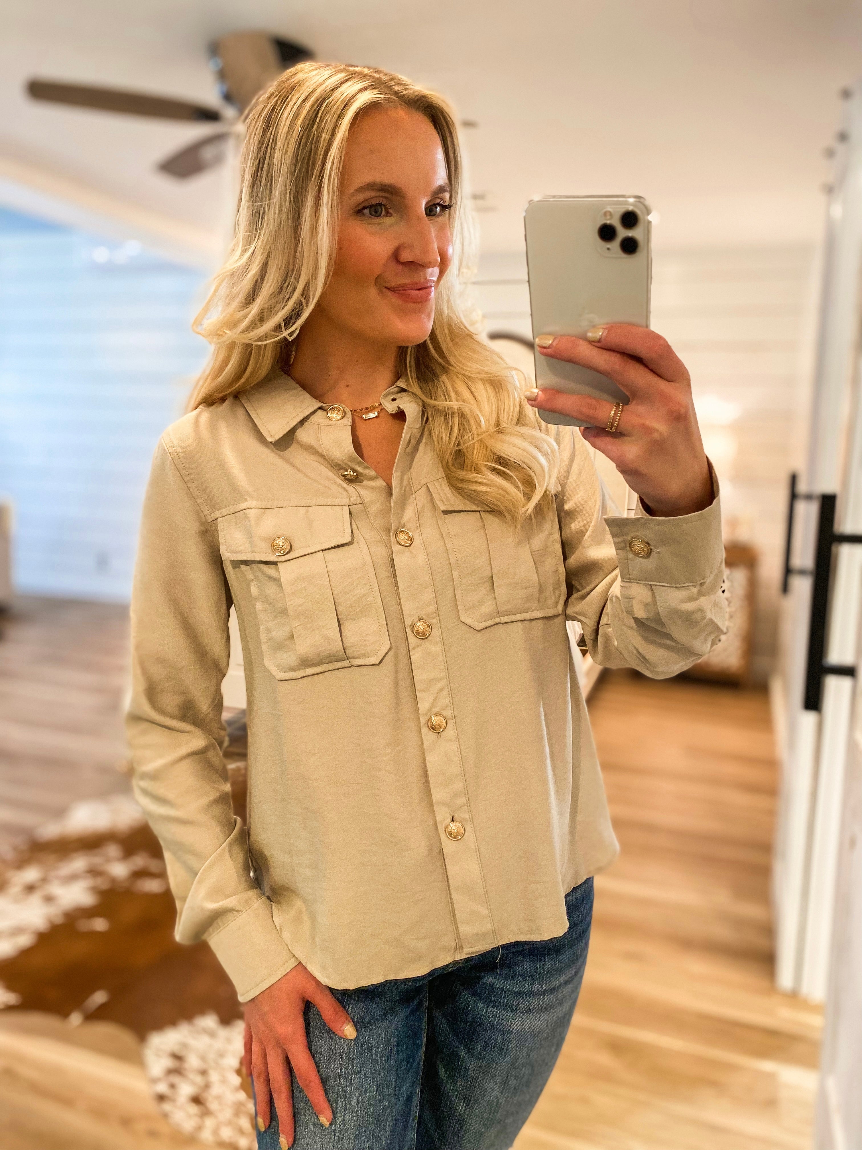 Working Girl Ivory Button Down Blouse