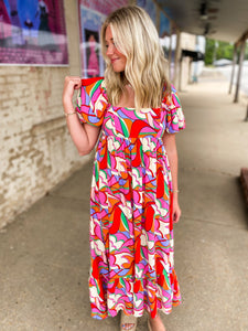 Sweet Memories Multi Color Printed Babydoll Maxi Dress
