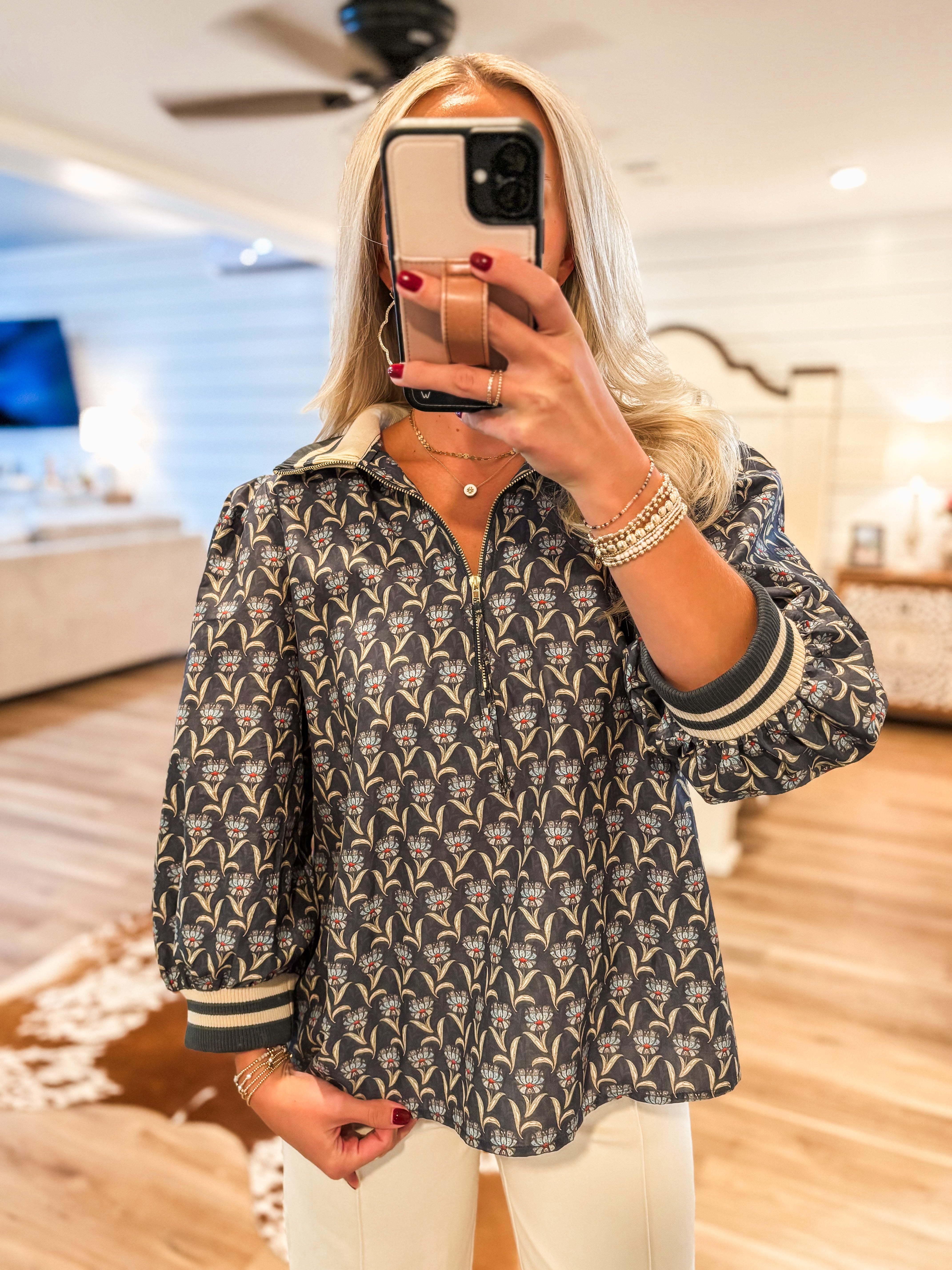 Called Off Midnight Floral Contrast Blouse