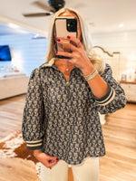 Load image into Gallery viewer, Called Off Midnight Floral Contrast Blouse
