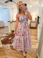 Load image into Gallery viewer, There She Goes Blue Floral Contrast Midi Dress
