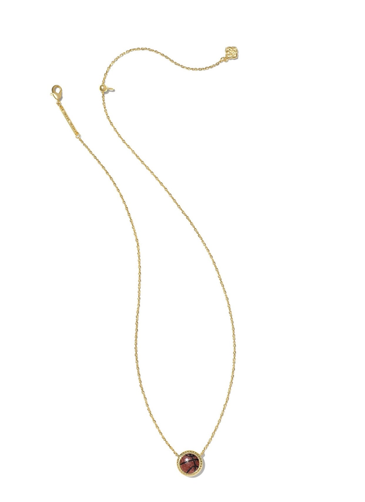 Basketball Orange Goldstone Short Gold Pendant Necklace