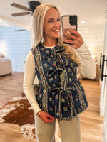 Load image into Gallery viewer, Out Here Navy Floral Puffer Vest
