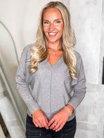 Load image into Gallery viewer, Back To Us Gray Knit L/S blouse
