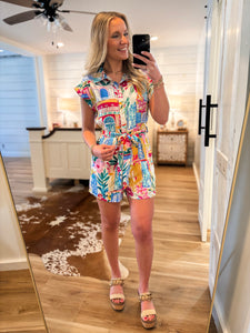 Day In Greece Pastel Printed Romper