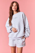 Load image into Gallery viewer, Bow Embroidered Gray Quilted Sweatshirt &amp; Shorts Set
