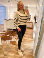 Load image into Gallery viewer, Front Of The Line Ivory &amp; Black Stripe Sweater
