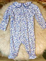 Load image into Gallery viewer, Angel Dear Smocked Blue Calico Footie
