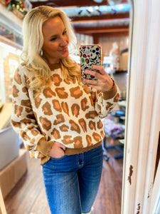 Groovy Ivory & Brown Leopard Simply Southern Sweater