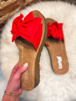 Load image into Gallery viewer, Red Canvas Spray Tan Corkys Slide Sandal
