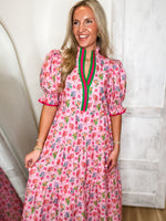 Load image into Gallery viewer, Something Like This Pink Floral Contrast Midi
