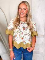 Load image into Gallery viewer, Joy In You Olive &amp; Ivory Floral Blouse
