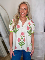 Load image into Gallery viewer, The Way Here Pink Floral Cotrast Blouse
