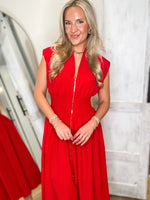 Load image into Gallery viewer, About Time Red Front Zip Midi Dress
