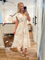 Load image into Gallery viewer, Room Views Ivory Palm Embroidered Midi Dress
