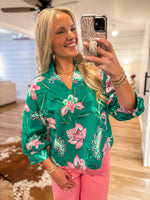 Load image into Gallery viewer, Still Dreaming Kelly Green/Pink Floral Blouse

