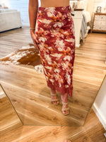 Load image into Gallery viewer, Mauve Floral Satin Midi Skirt
