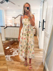 Pretty Petals Ivory Multi Floral Midi Dress
