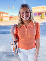 Load image into Gallery viewer, Simply Yours Tangerine Collared Knit Short Sleeve Sweater
