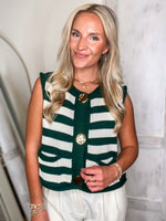 Load image into Gallery viewer, So Close Teal Stipe Sweater Vest Blouse

