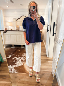 Memory Of You Navy Contrast Blouse