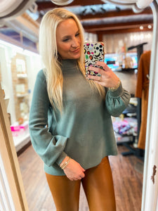 Best Of Times Ash Green Mock Neck Sweater