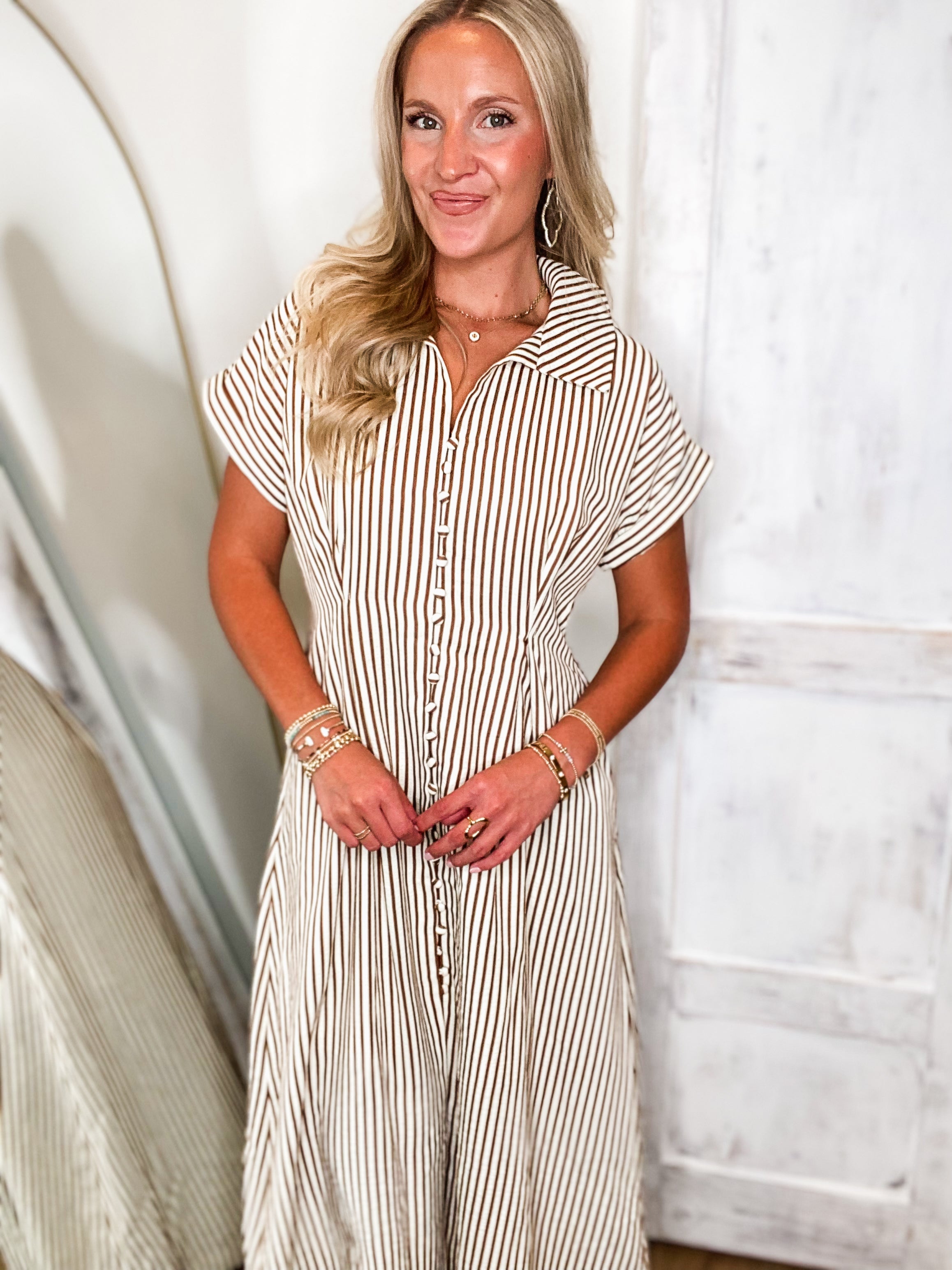 Taking Risks Brown Stripe Midi Dress