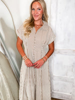 Load image into Gallery viewer, Taking Risks Brown Stripe Midi Dress

