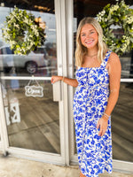 Load image into Gallery viewer, Day In The Life Blue Floral Midi Dress
