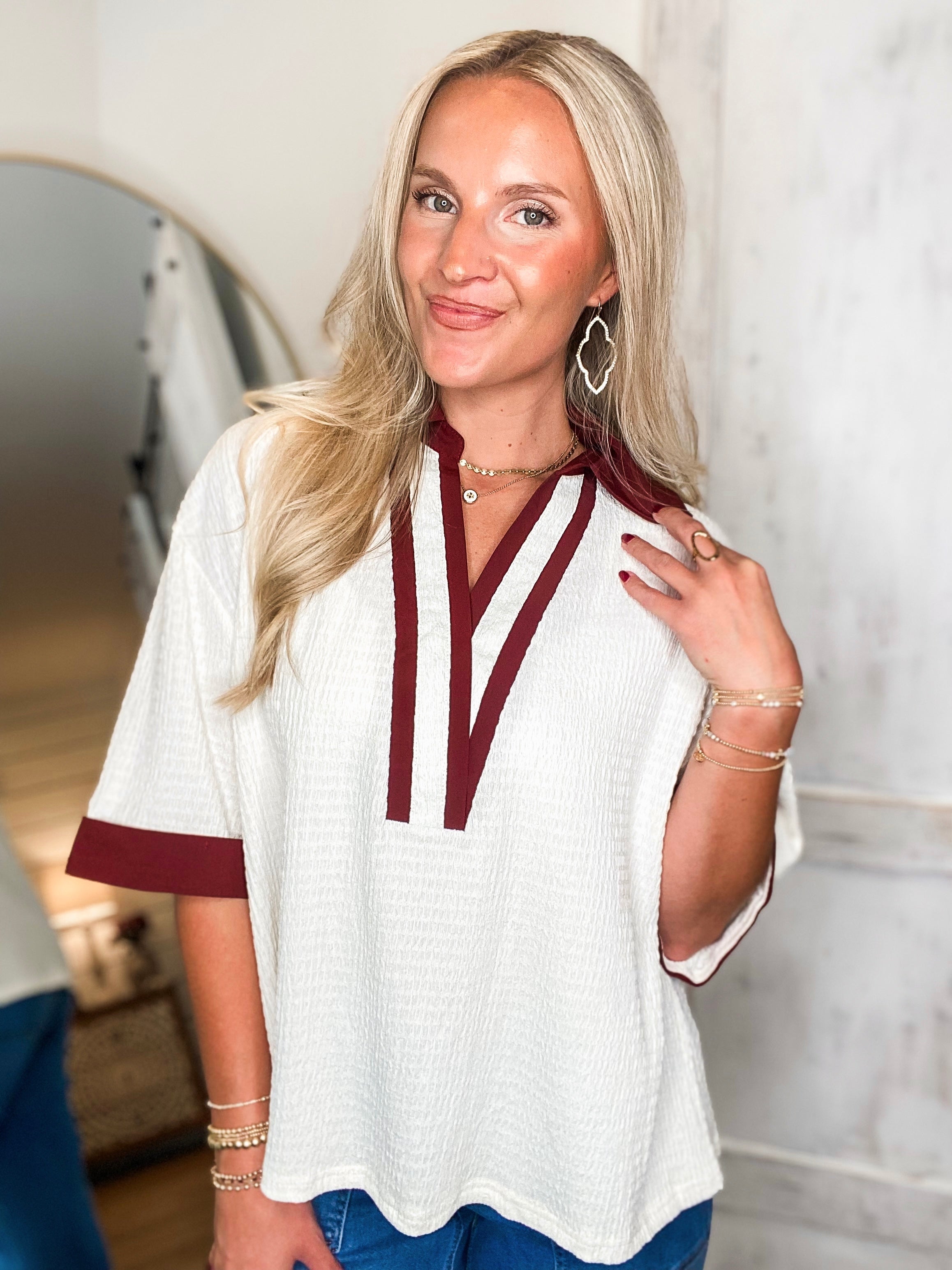 On A Break Cream Contrast S/S Blouse