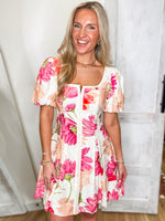 Load image into Gallery viewer, New Thought Pink Floral Eyelet Mini Dress
