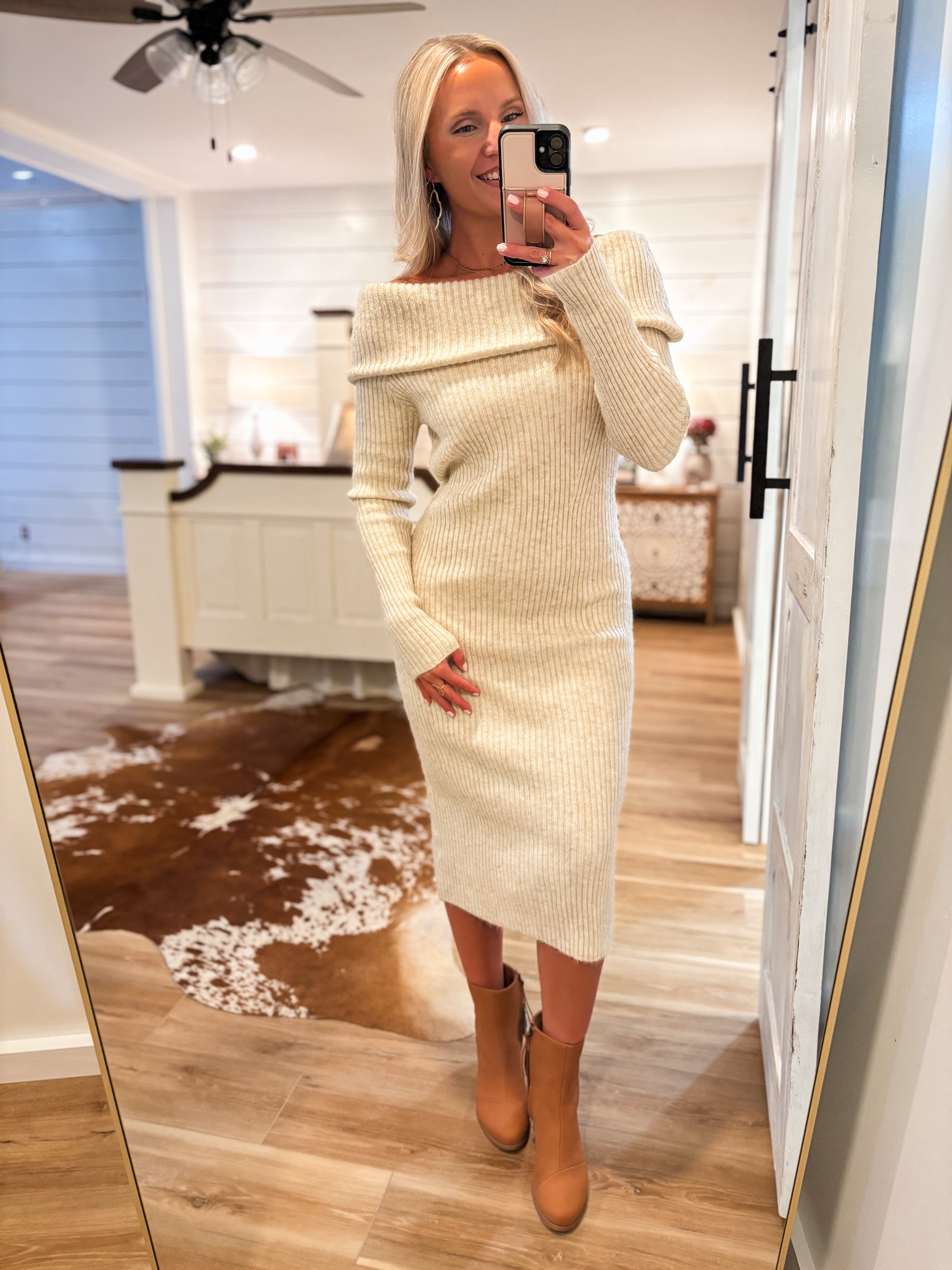 Felt For You Oatmeal Midi Sweater Dress