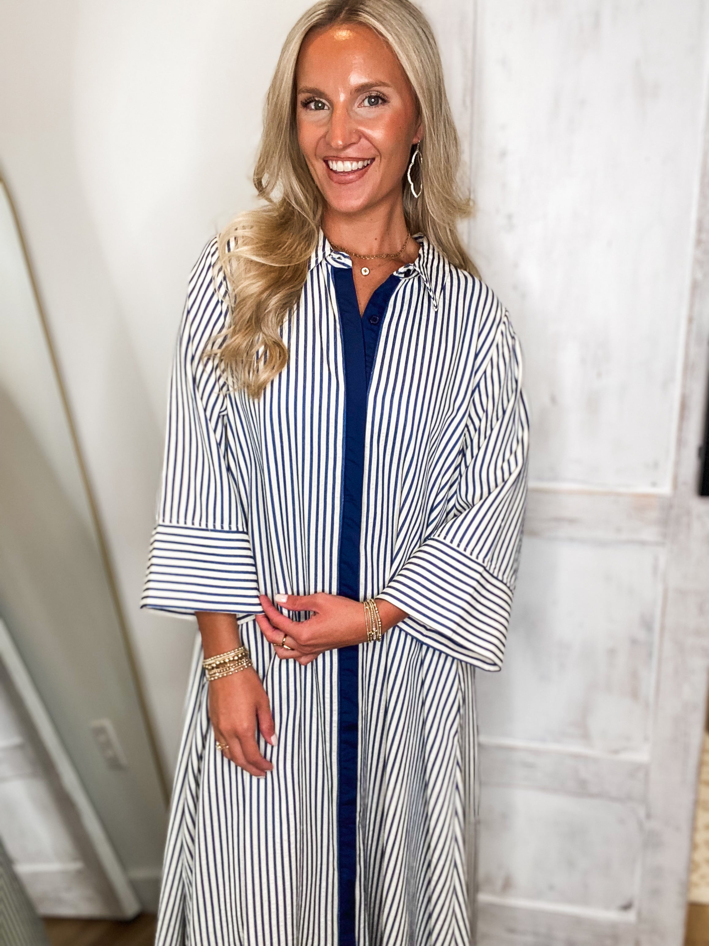 Long Distance Indigo Stripe Maxi Dress