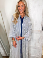 Load image into Gallery viewer, Long Distance Indigo Stripe Maxi Dress
