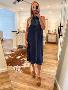 Left To Chance Navy Button Down Midi Dress