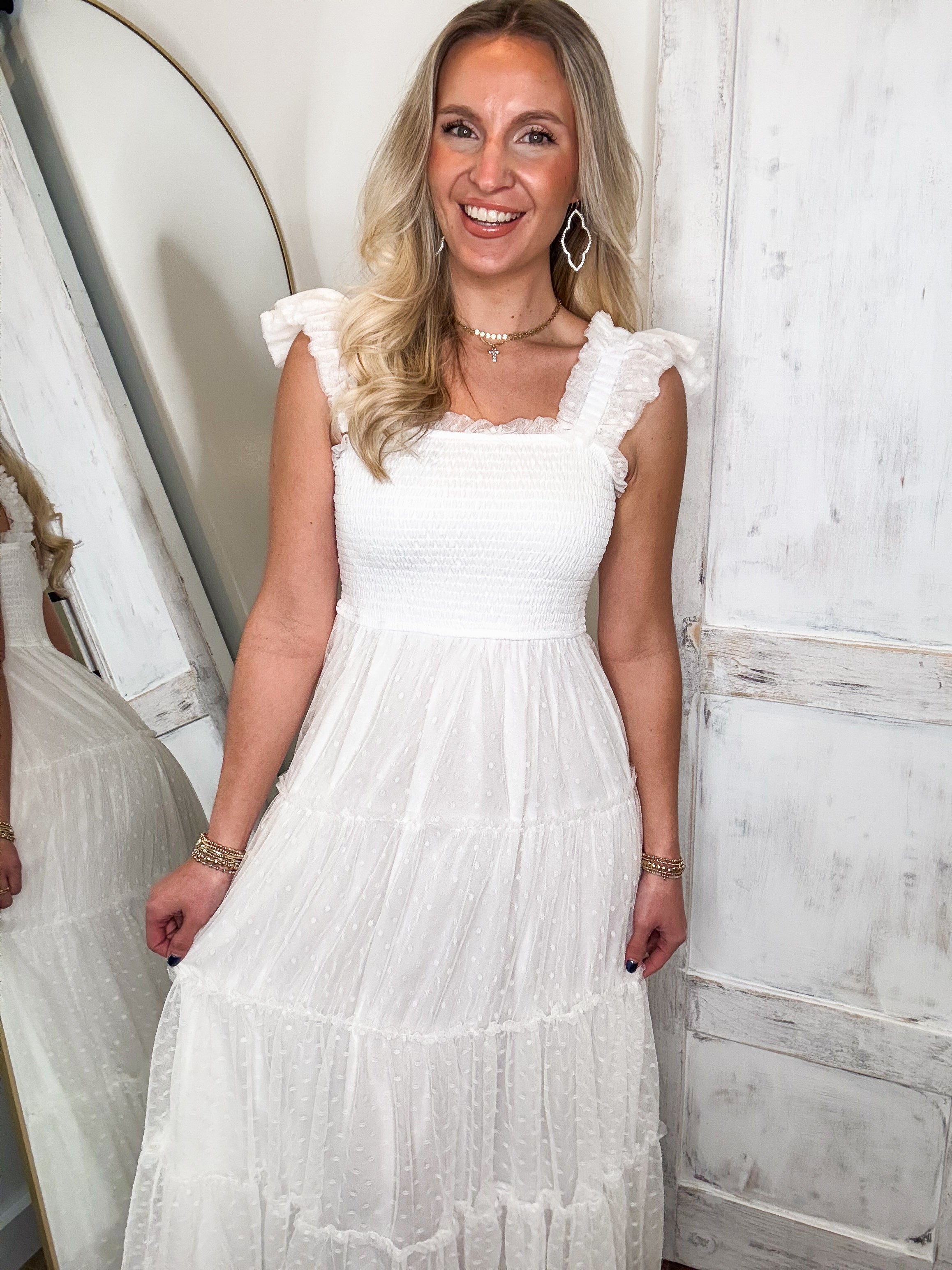 Good Outcome White Tulle Midi Dress