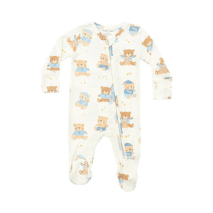 Angel Dear Teddy Bears Blue 2 Way Zipper Footie