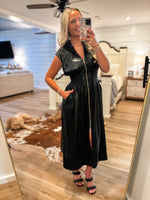 Load image into Gallery viewer, Last To See Black Faux Leather Zip Dress
