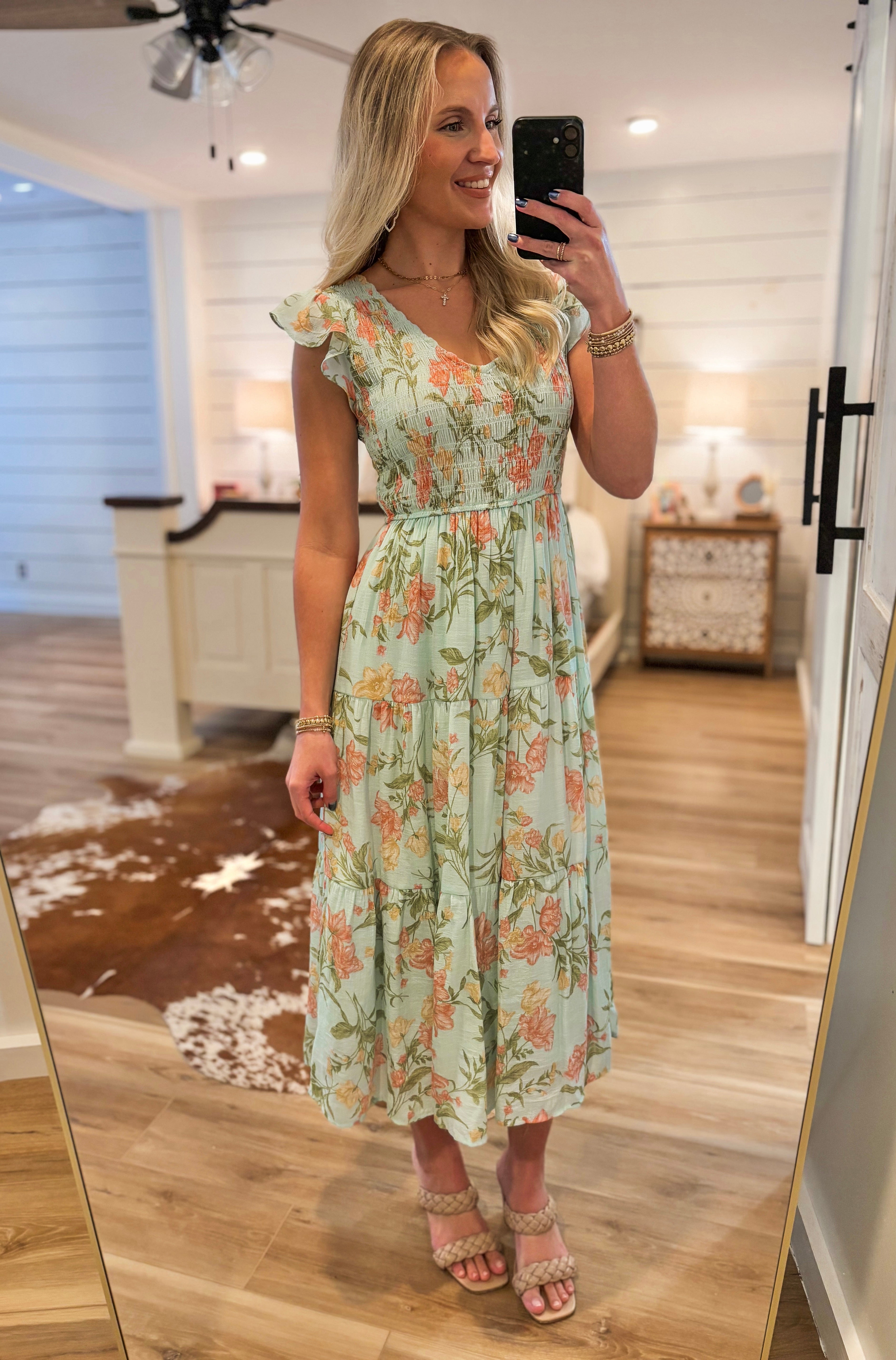 Deciding Today Aqua Floral Midi Dress