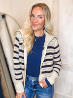 Load image into Gallery viewer, Bring It Oat &amp; Navy Stripe Knit Jacket
